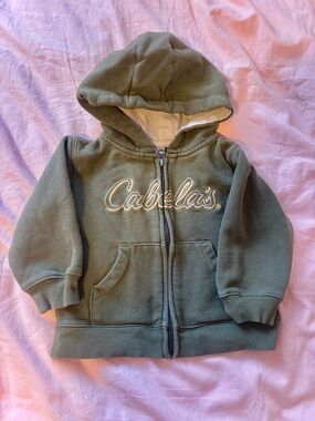 Cabela's Olive Green Kids Zip Hoodie with Logo